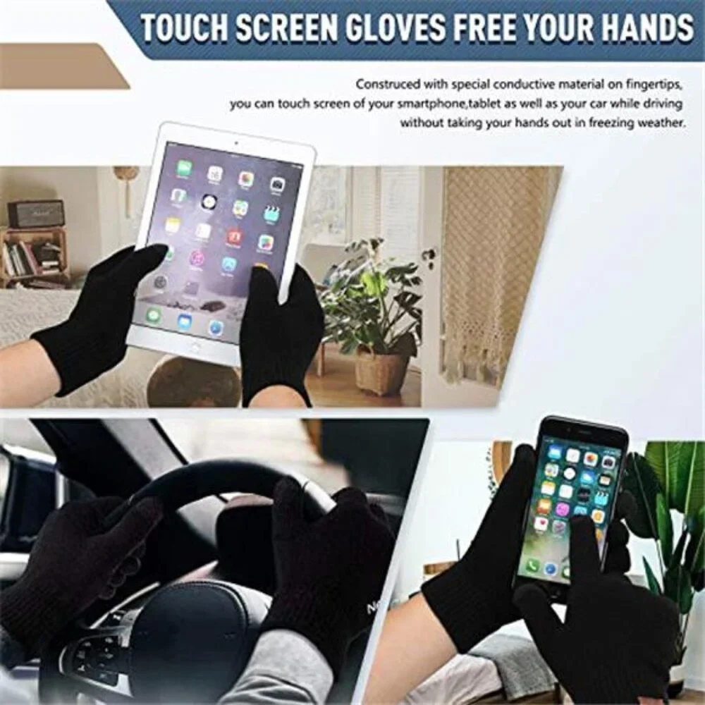 Winter Beanie Scarf Gloves Set Men Women Touchscreen Knit Fleece Lined Warm